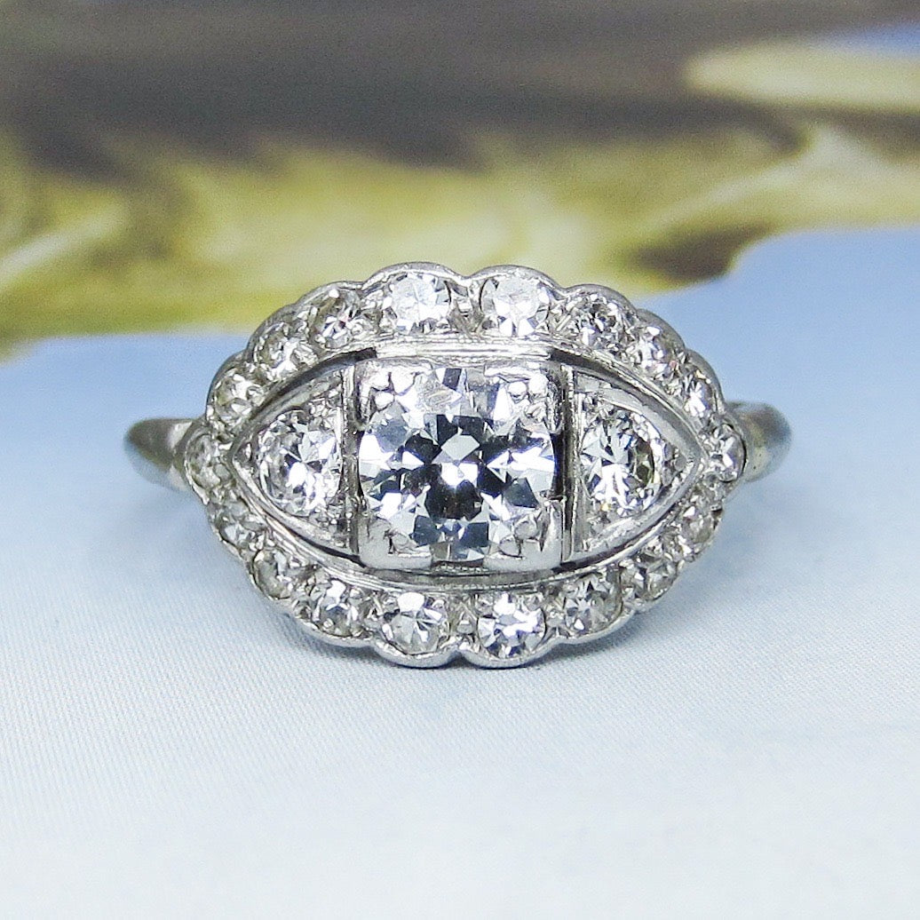 SOLD--Art Deco Old European Diamond Engagement Ring Platinum c. 1930