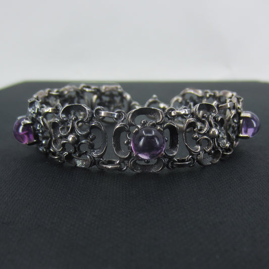 SOLD--Victorian Renaissance Revival Amethyst Bracelet Sterling c. 1890