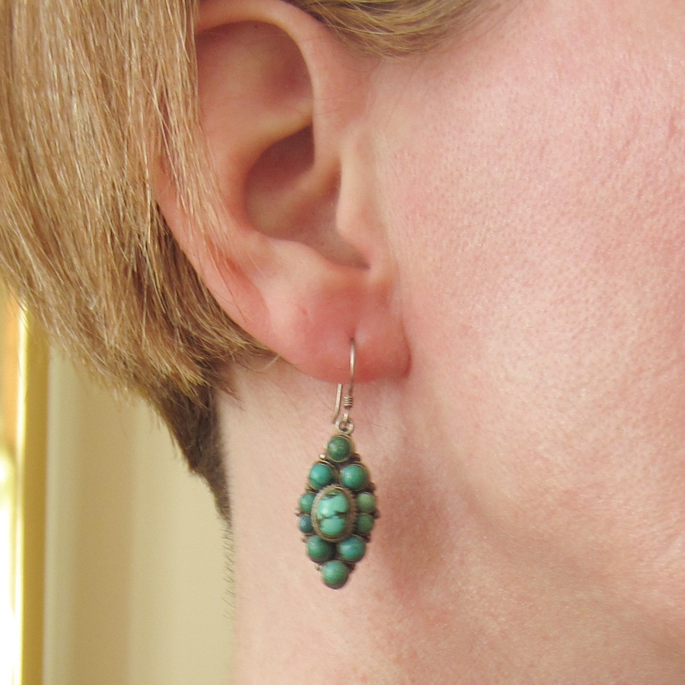 SOLD--Vintage Turquoise Cluster Earrings Sterling c. 1970