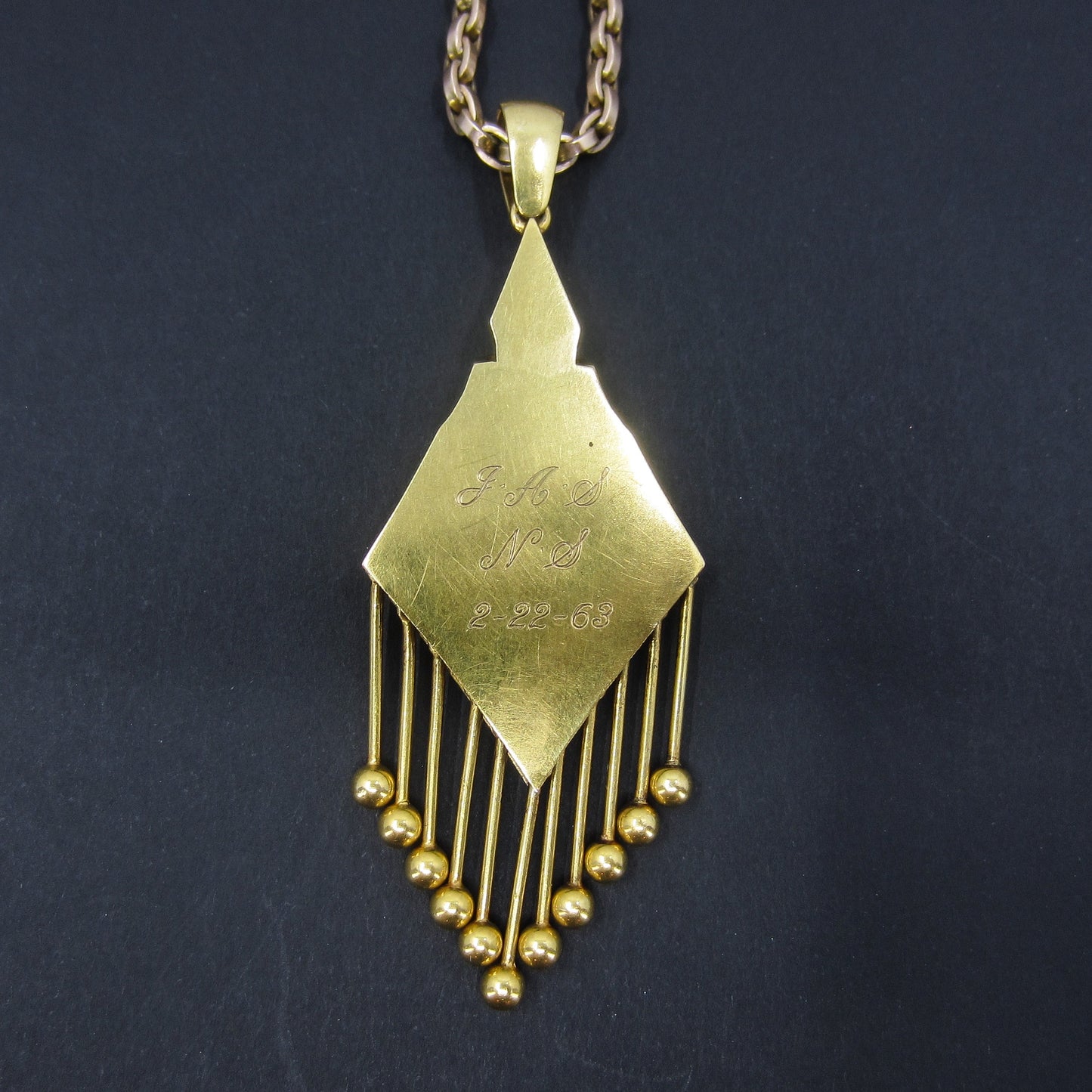SOLD--Victorian Large Enamel and Diamond Fringe Pendant 15k c. 1860