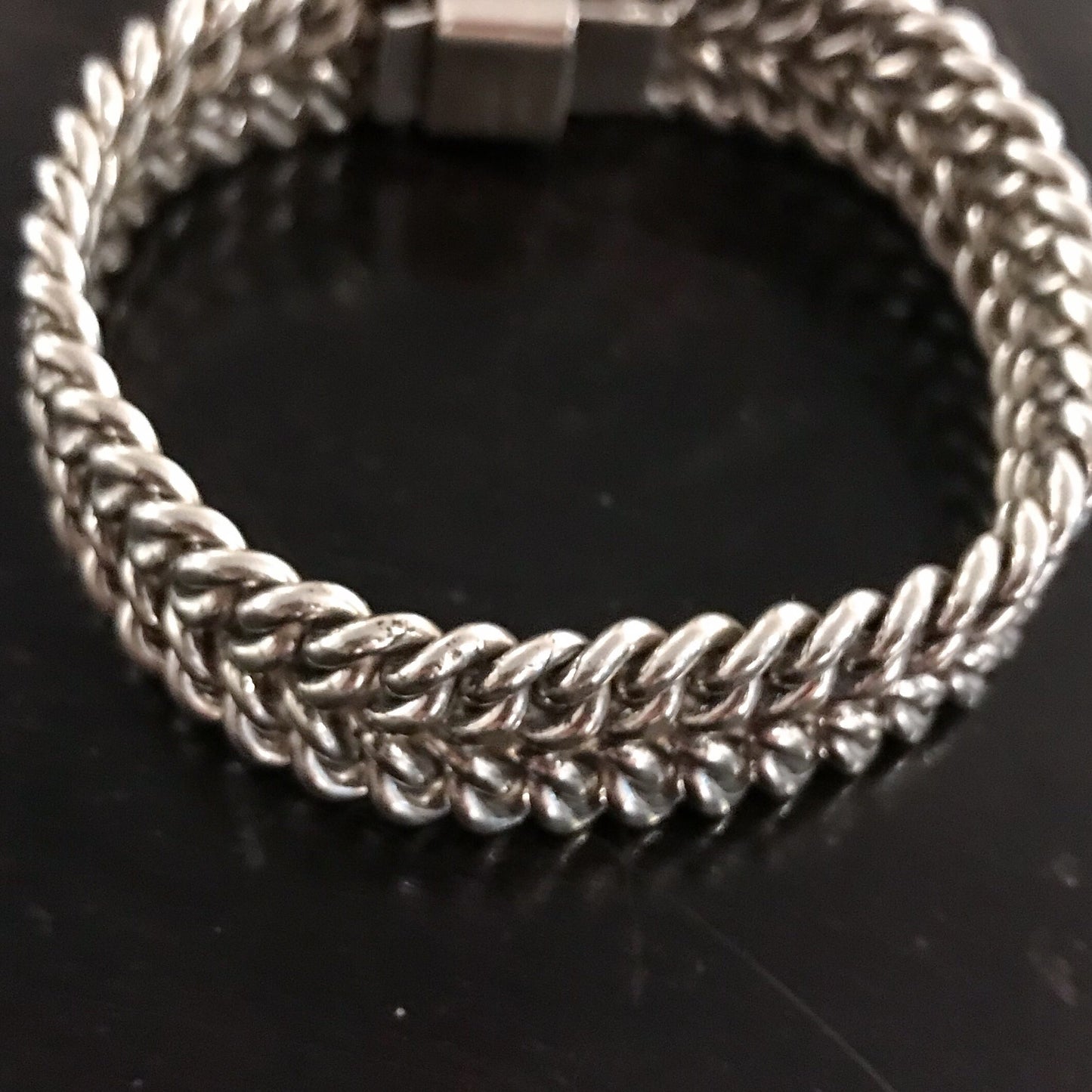 Vintage Double Curb Link Bracelet Sterling, Mexico c. 1990