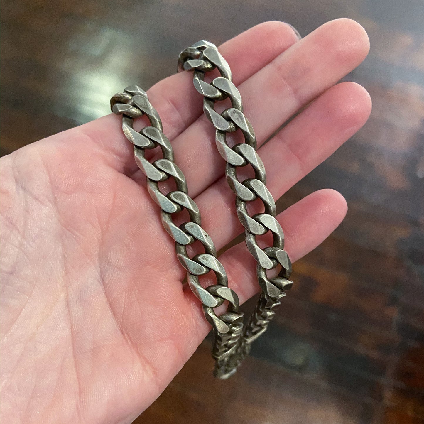 SOLD--Heavy Unisex Flat Curb Link Chain Sterling c. 1980