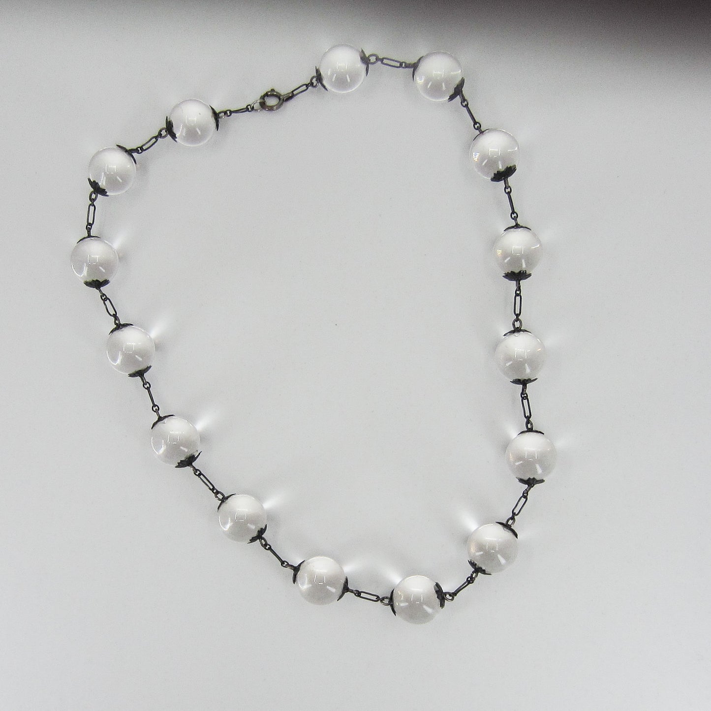 SOLD--Art Deco Pools of Light Rock Crystal Necklace Sterling c. 1930