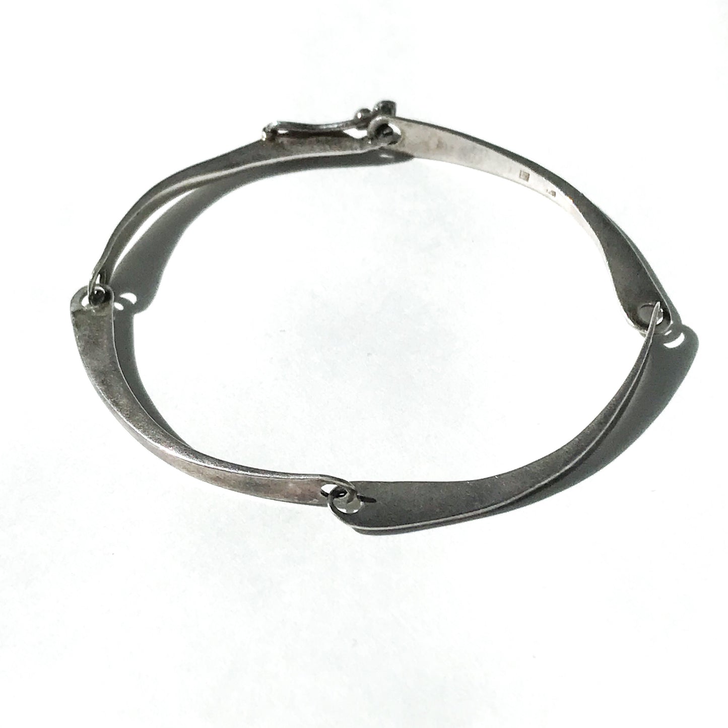 SOLD--Vintage Modernist Segmented Curve Bracelet Sterling c. 1960