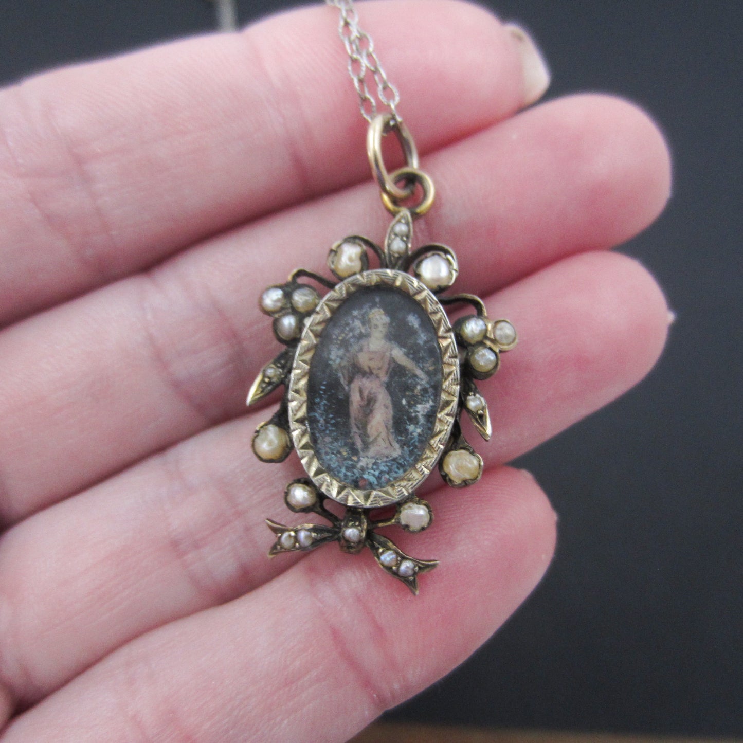 SOLD--Victorian Hand Painted Locket Gilt Sterling c. 1880