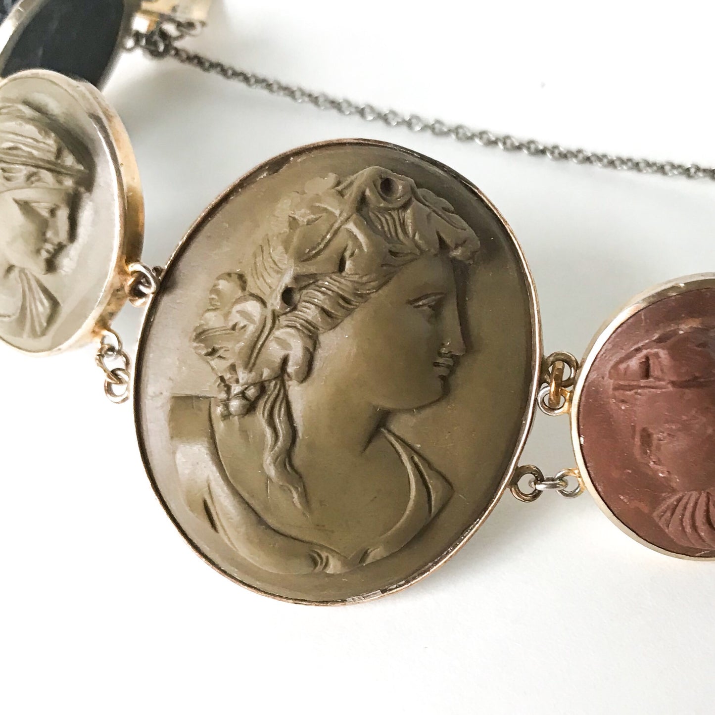 Victorian Lava Cameo Bracelet Gilt Silver c. 1860