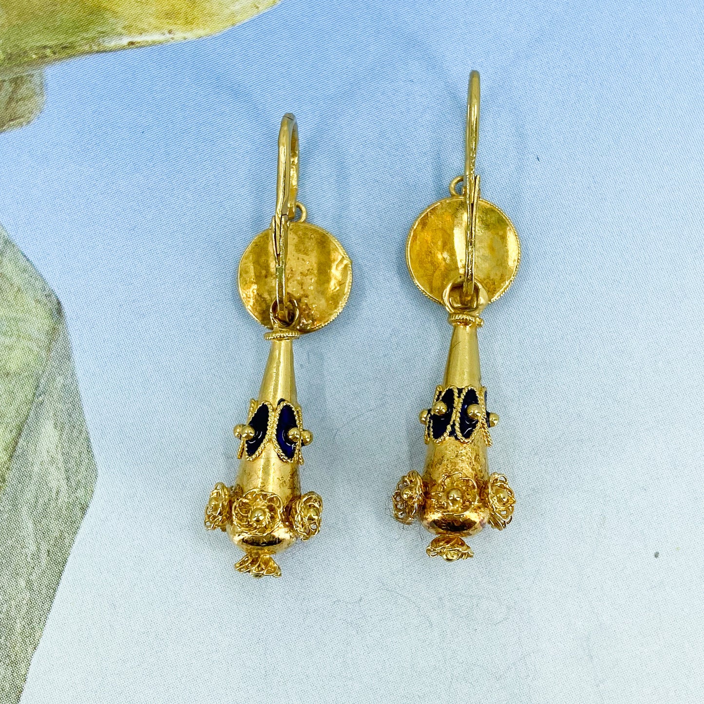 SOLD--Fantastic Mid-Century Portuguese Day/Night Enamel Earrings 19k c. 1950