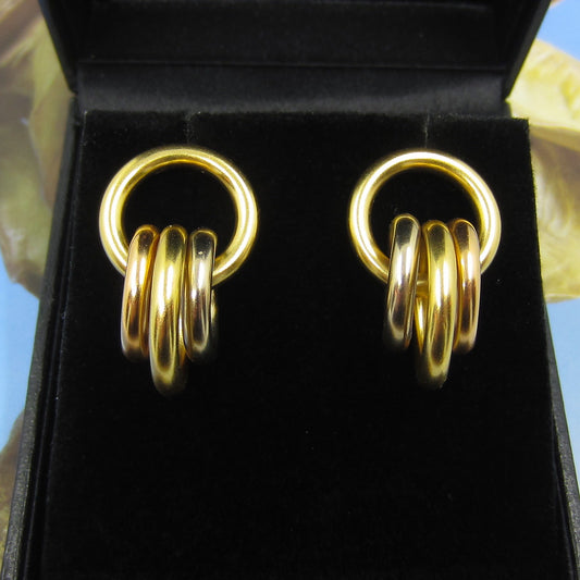 Vintage Tri-Gold Hoop Earrings 18k c. 1980