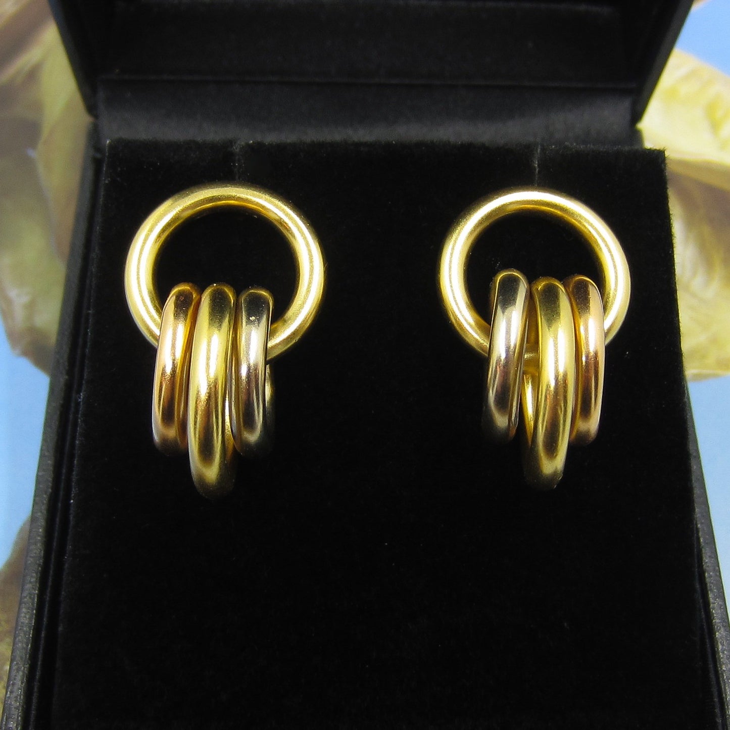 SOLD- Tri-Gold Hoop Earrings 18k c. 1980