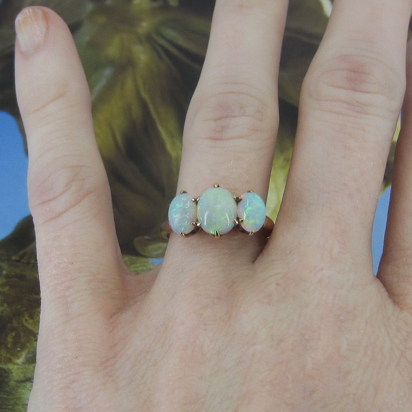 SOLD--Victorian Three Opal Ring 14k c. 1880