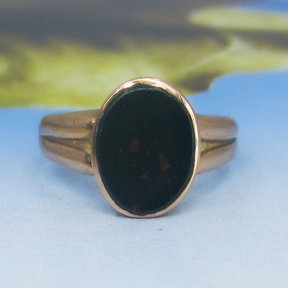 SOLD--Victorian Bloodstone Signet Ring 9k c. 1900