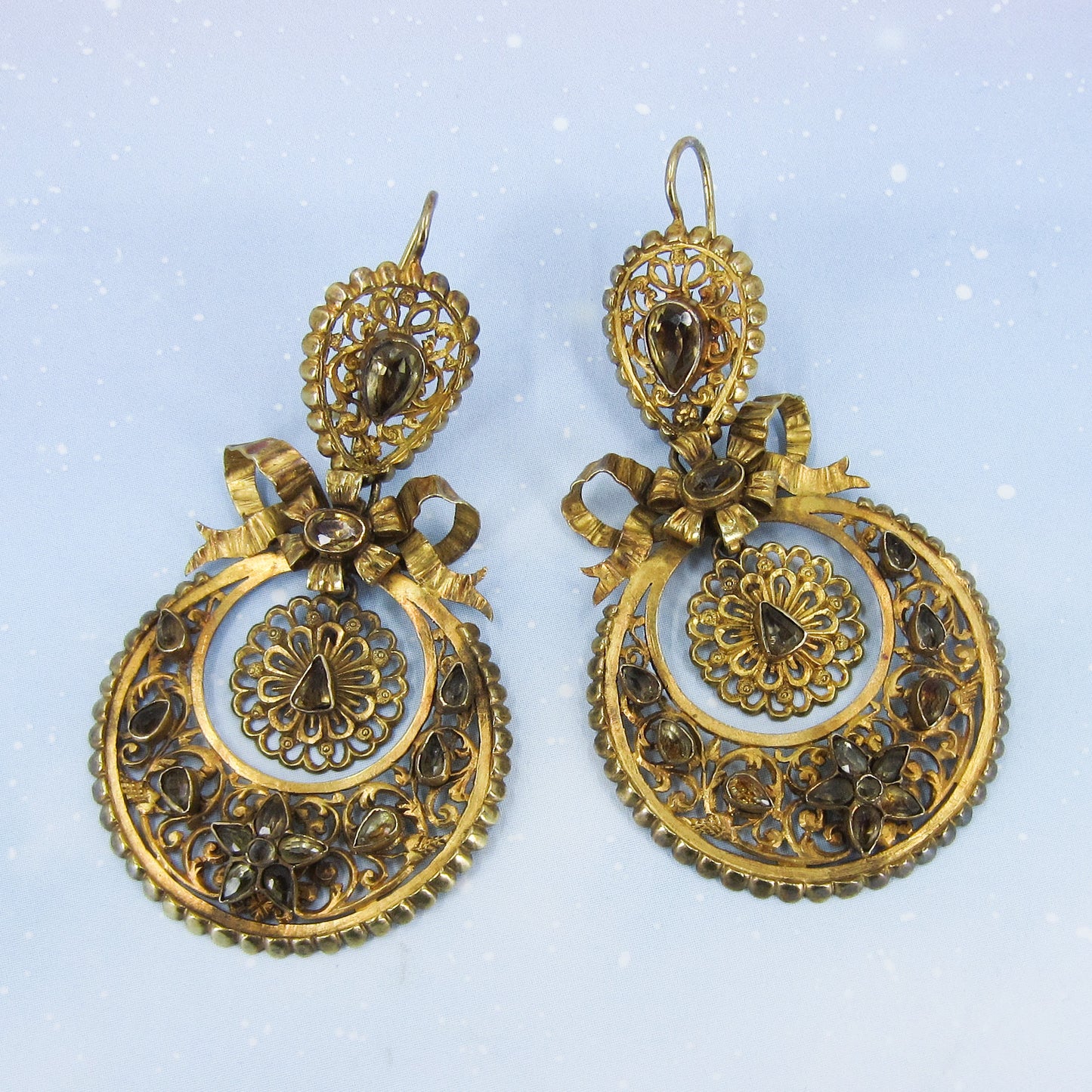 Victorian Foil-Backed Citrine Pendeloque Day/Night Earrings 22k c. 1850