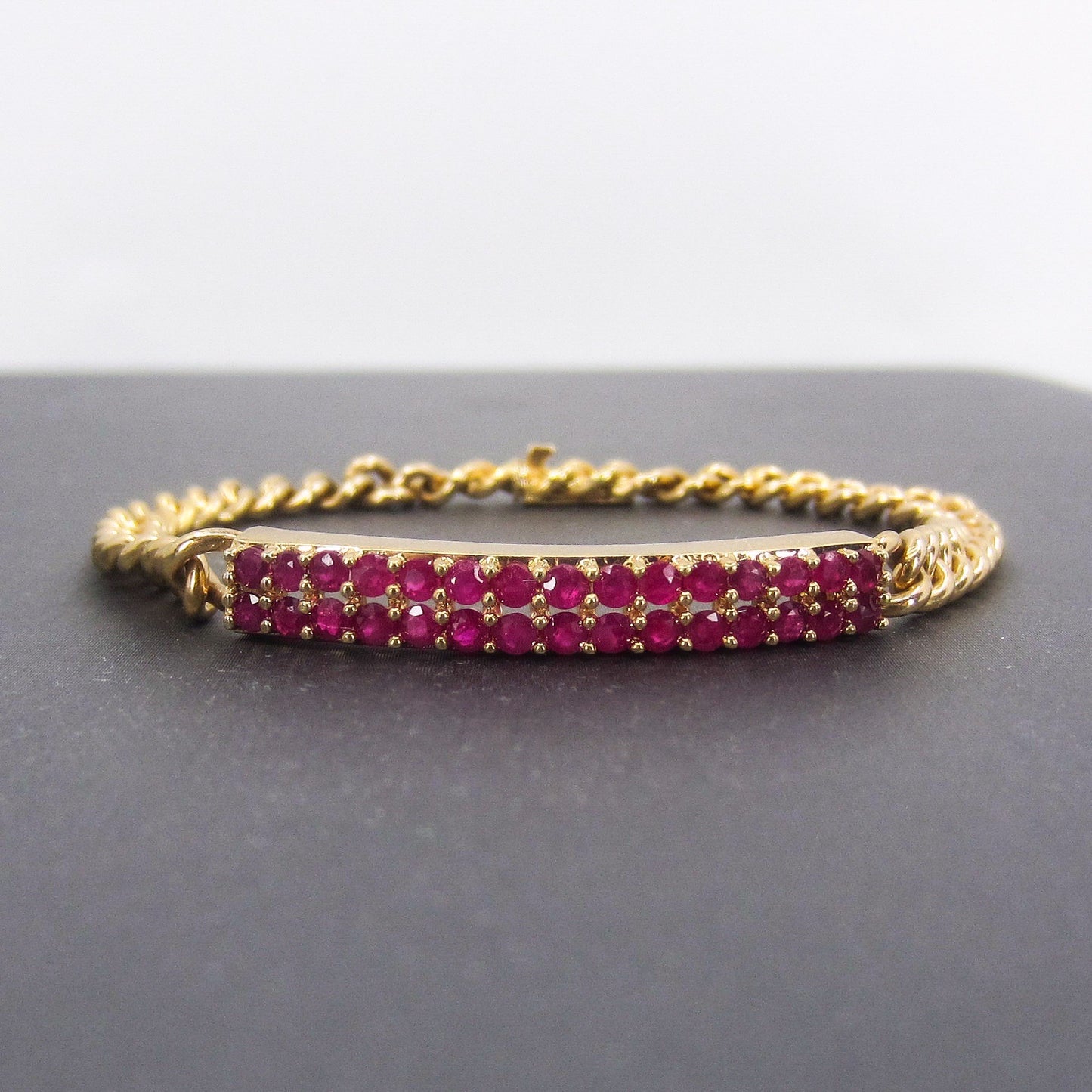 SOLD--Vintage Ruby Bar Bracelet 14k c. 1980