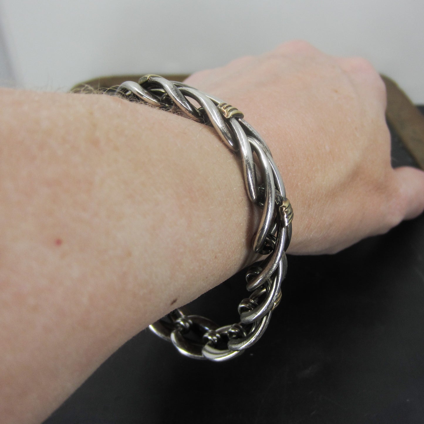 SOLD--Vintage Chevron Link Bracelet Sterling/18k, French, Christofle c. 1970