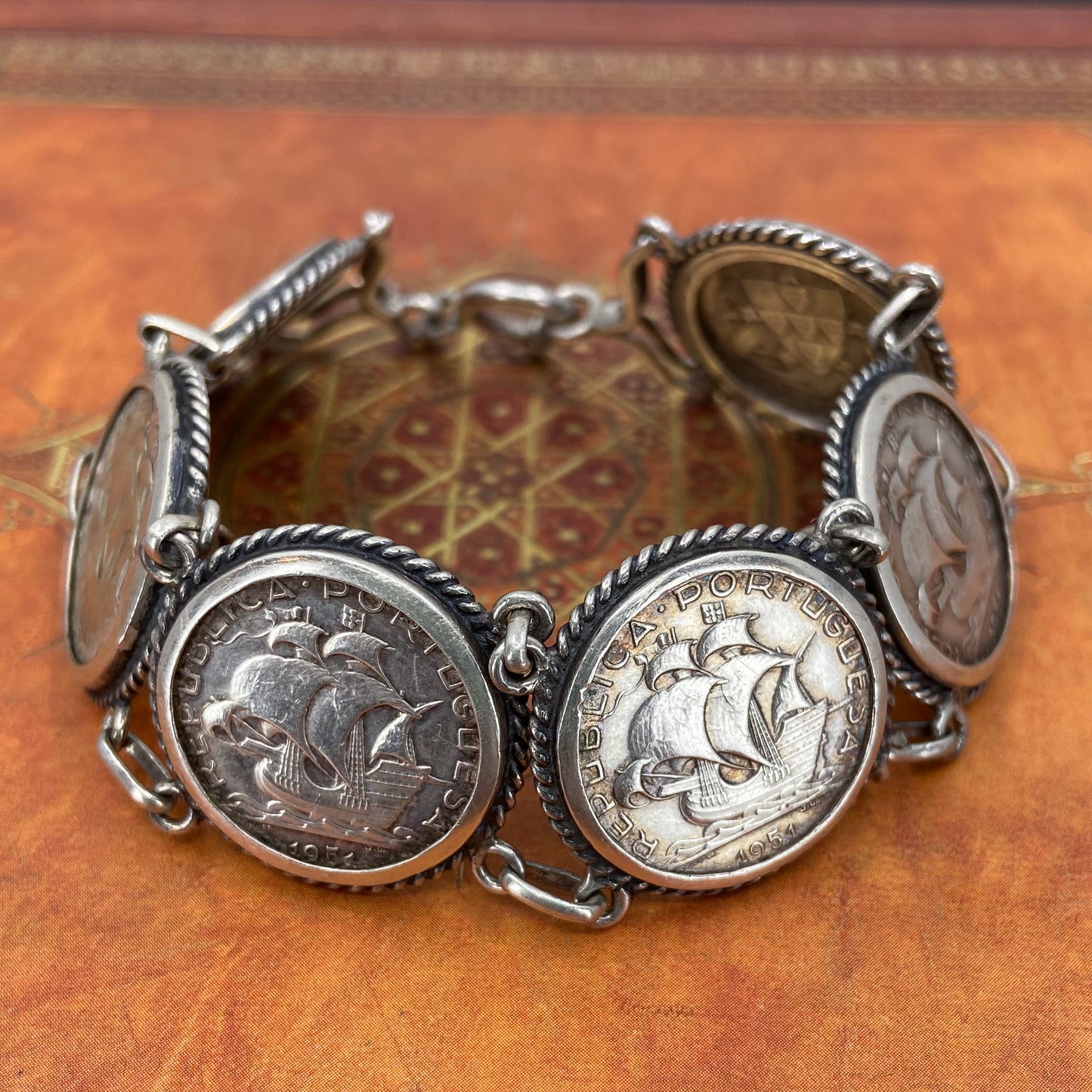 Mid-Century Portuguese Coin Bracelet Sterling c. 1960