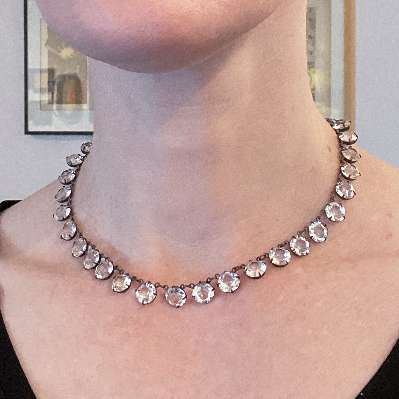 Art Deco Crystal Collar Necklace Sterling c. 1939