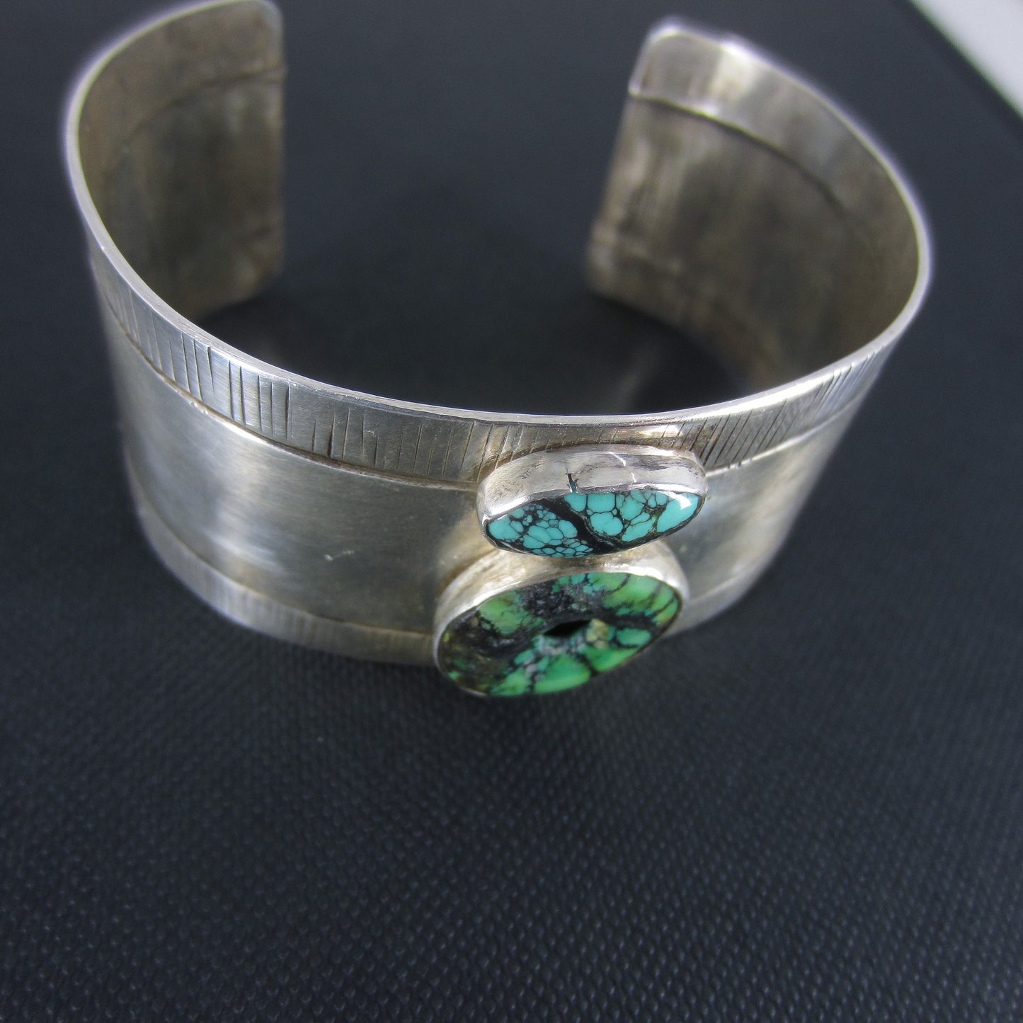 Vintage Turquoise Wide Cuff Sterling c. 1970