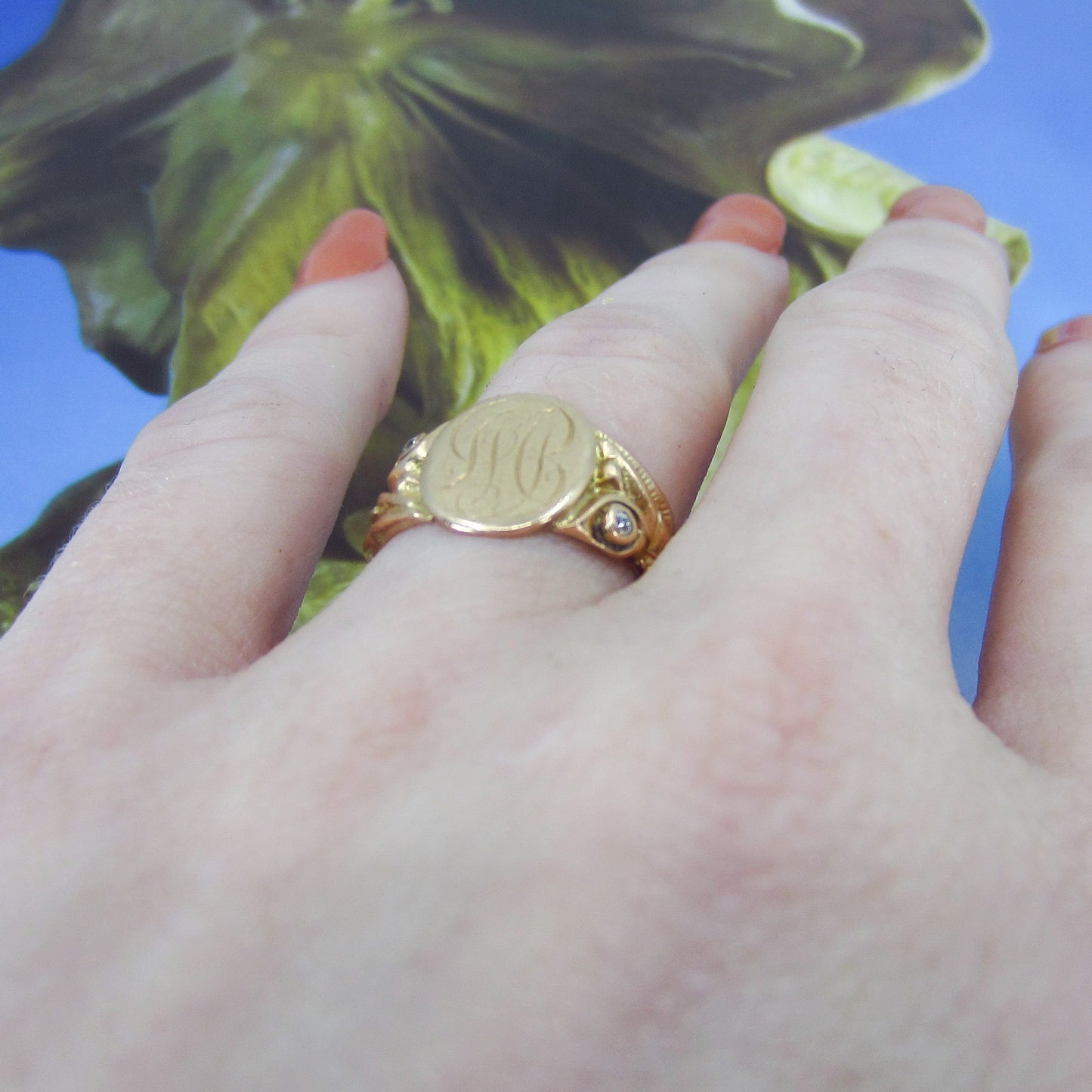 SOLD--Victorian Diamond Signet Ring 14k c. 1900