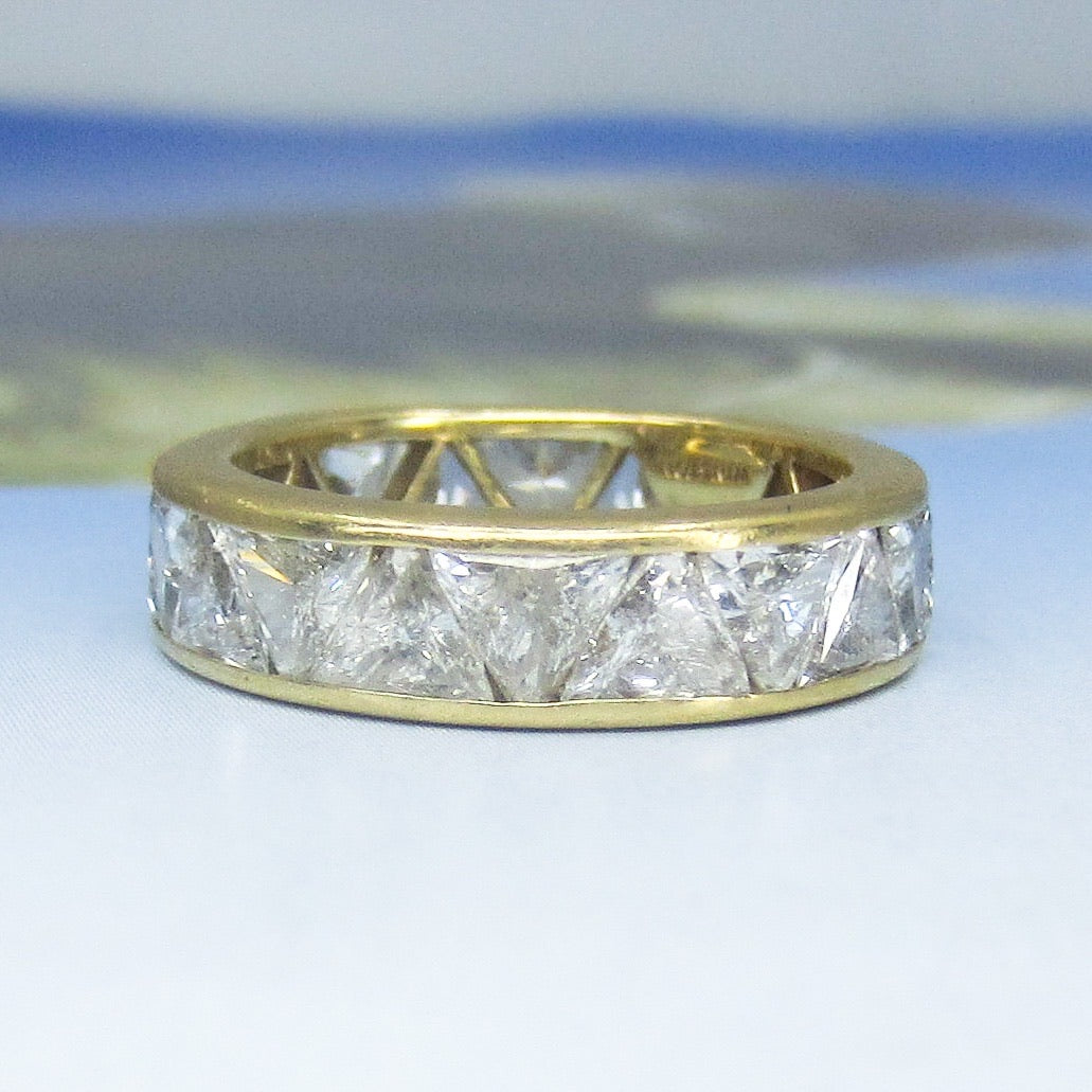 SOLD--Modernist Harry Winston Trillion Cut Diamond Eternity Band 18k, size 7 c. 1970