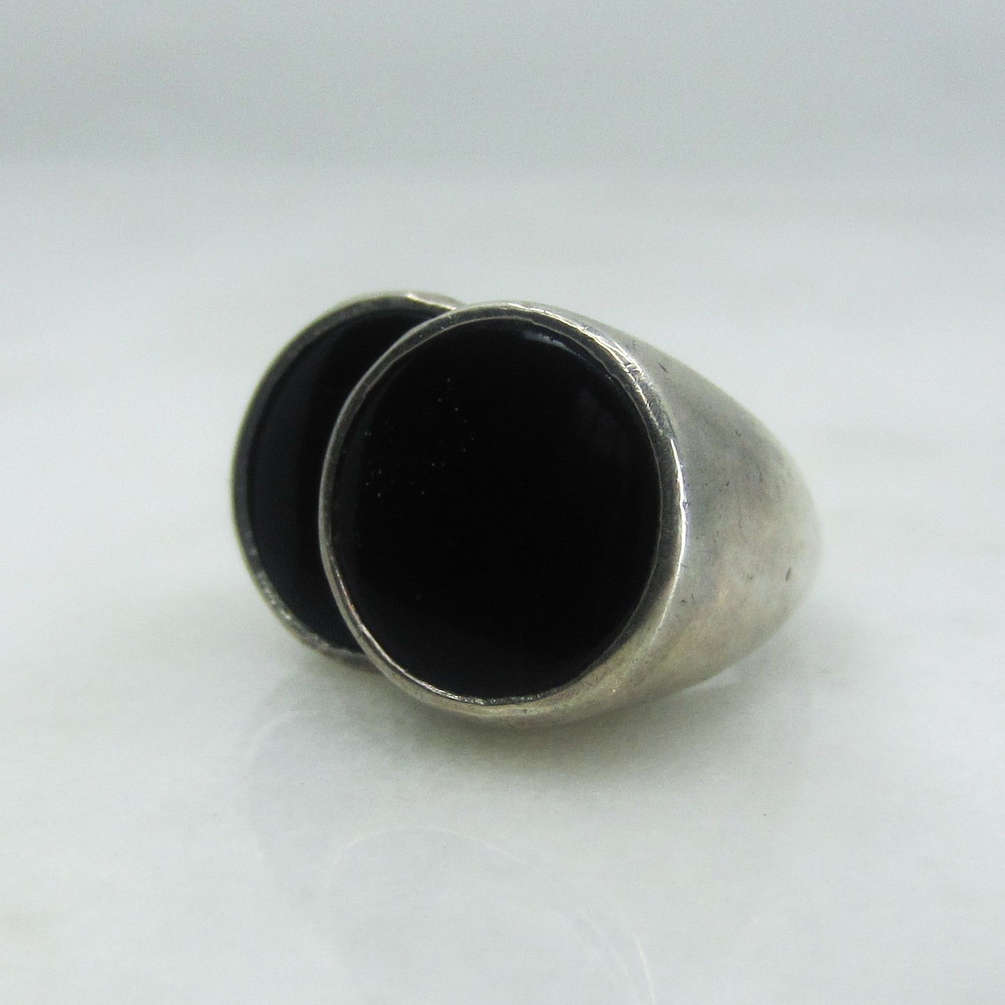 SOLD--Modernist Onyx Circles Ring Sterling c. 1970