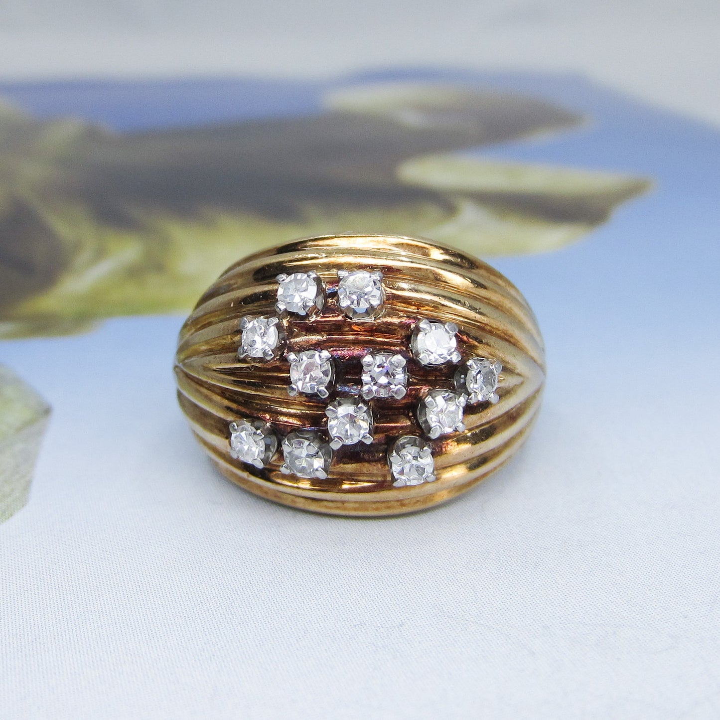 SOLD Mid-Century Diamond Bombe Ring 14k c. 1950