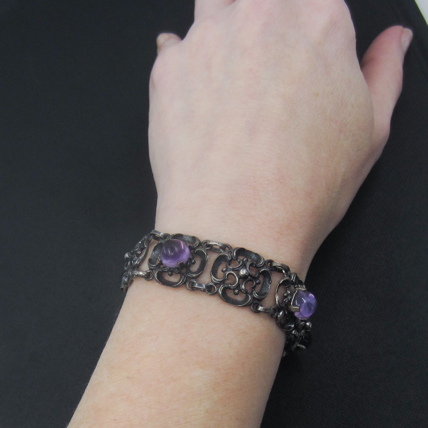 SOLD--Victorian Renaissance Revival Amethyst Bracelet Sterling c. 1890