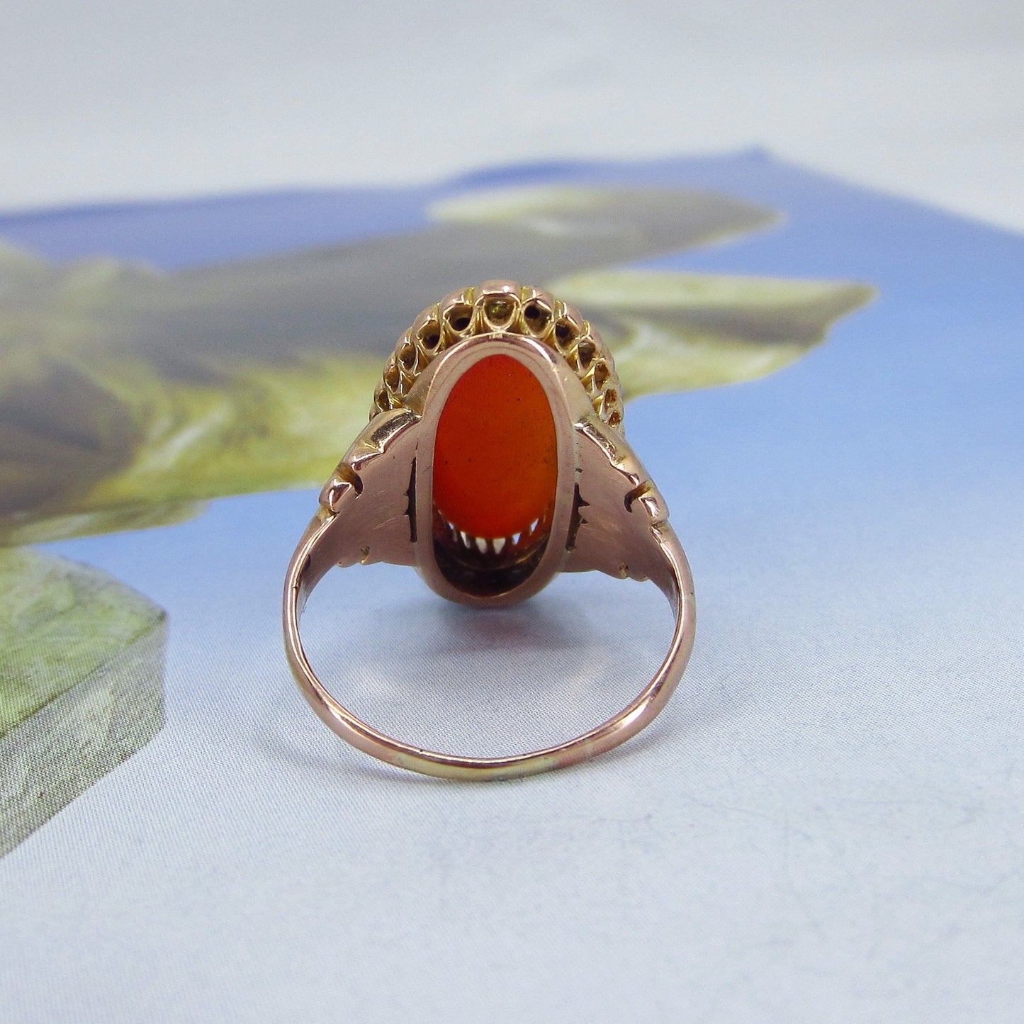 Victorian Hardstone Cameo and Rose Cut Diamond Ring 14k c. 1870