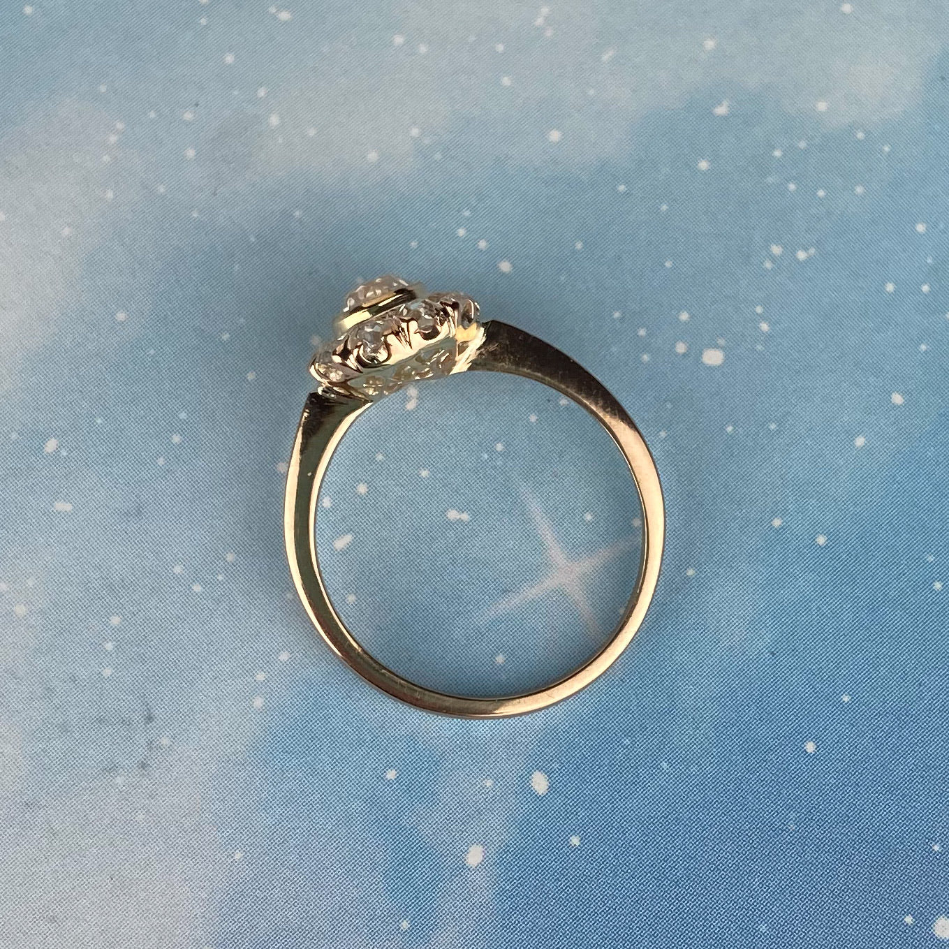SOLD--Edwardian Old European Diamond Cluster Engagement Ring 14k