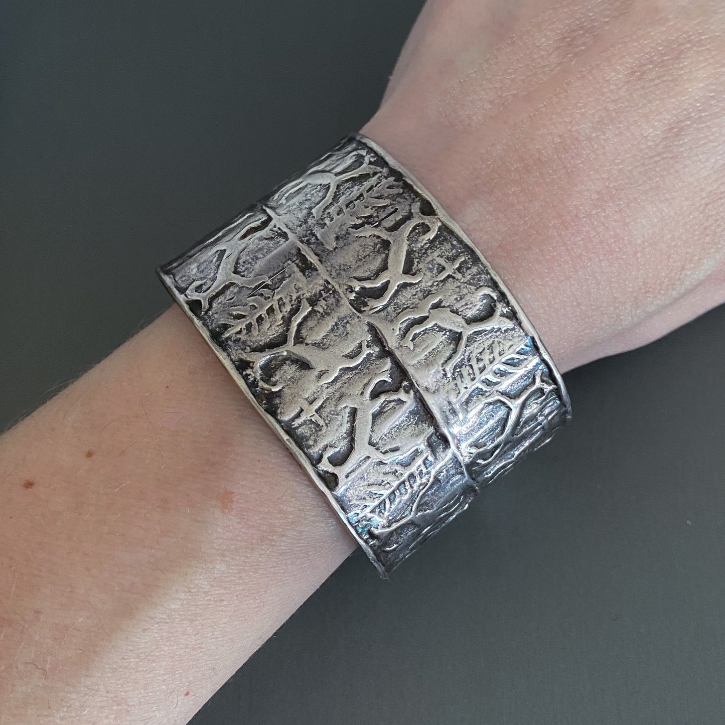 Vintage Deer Motif Wide Cuff Bracelet Sterling c. 1990