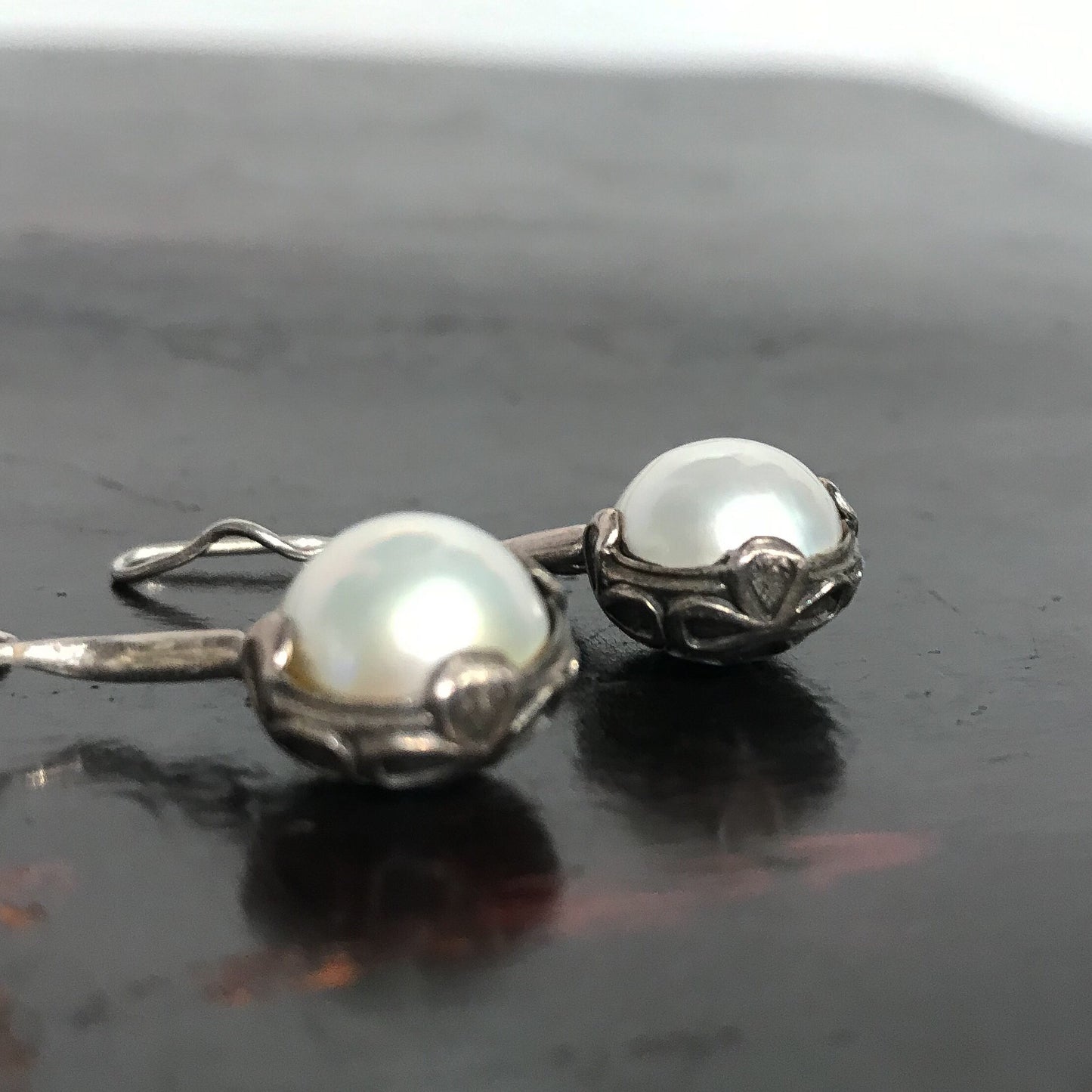SOLD-Vintage Pearl Drop Earrings Sterling c. 1990