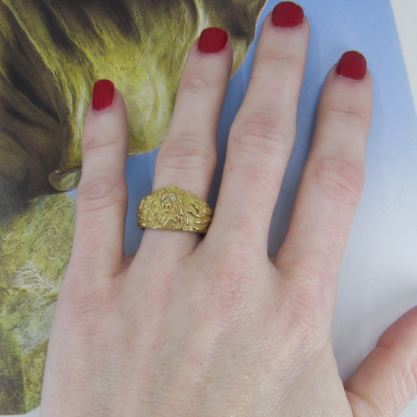 SOLD--Vintage Diamond Lion Ring 14k c. 1950