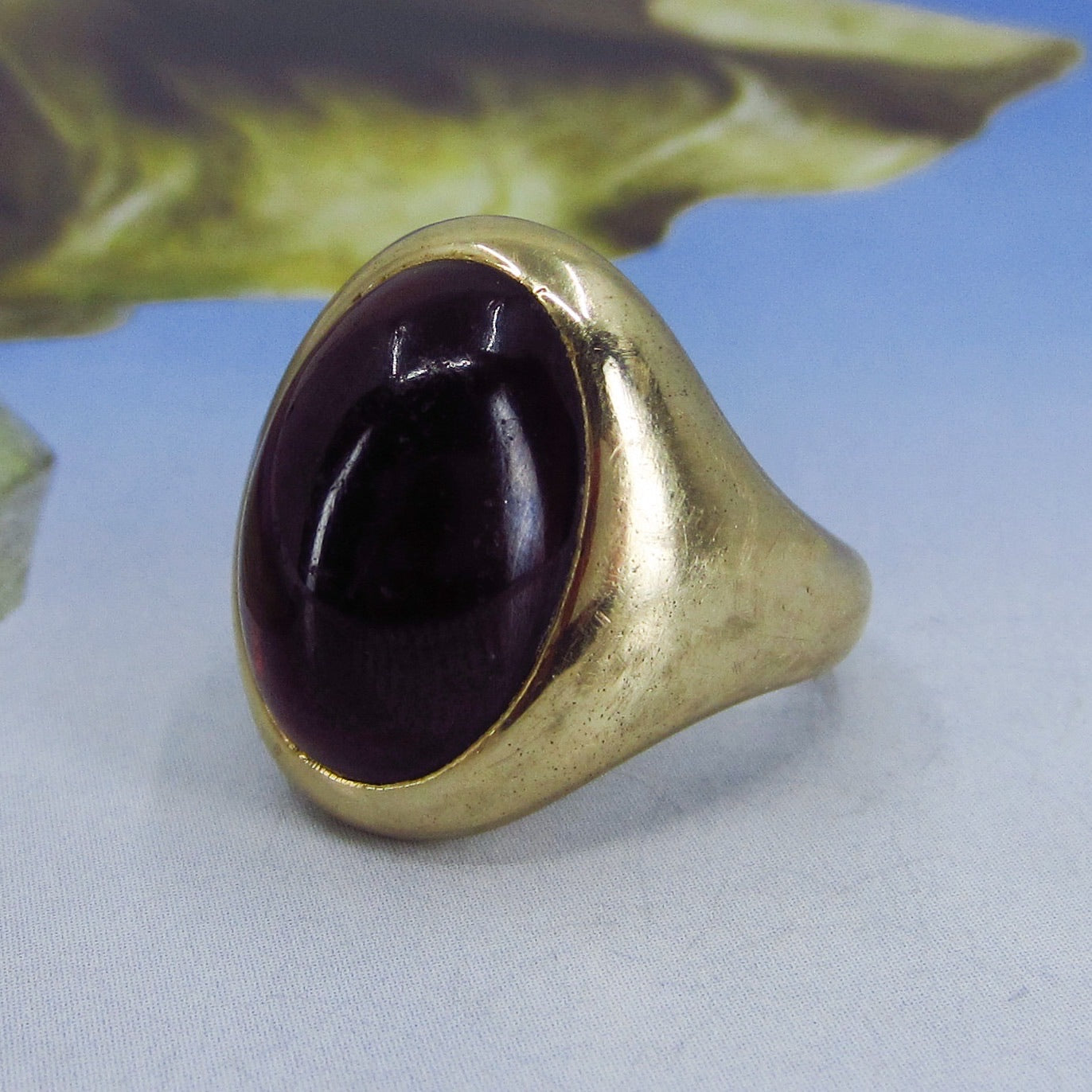 SOLD-Big Men’s Mid-Century Garnet Cabochon Signet ring 14k c. 1960