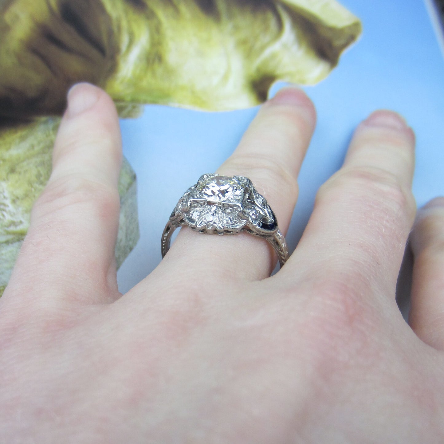 SOLD--Art Deco 1.08ct Diamond Engagement Ring Platinum c. 1930