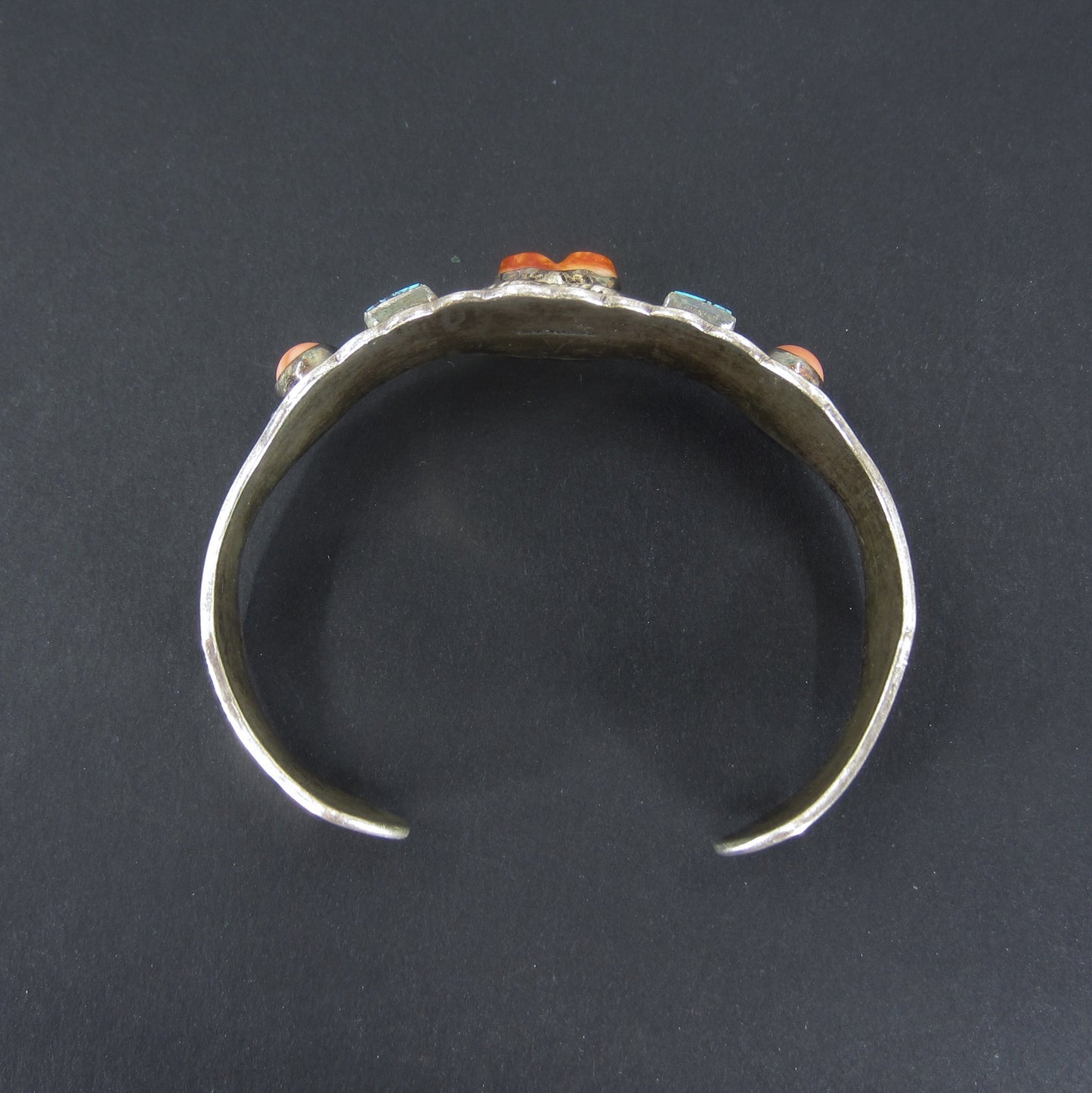 Vintage Coral, Turquoise and Spiny Oyster Heart Cuff Sterling