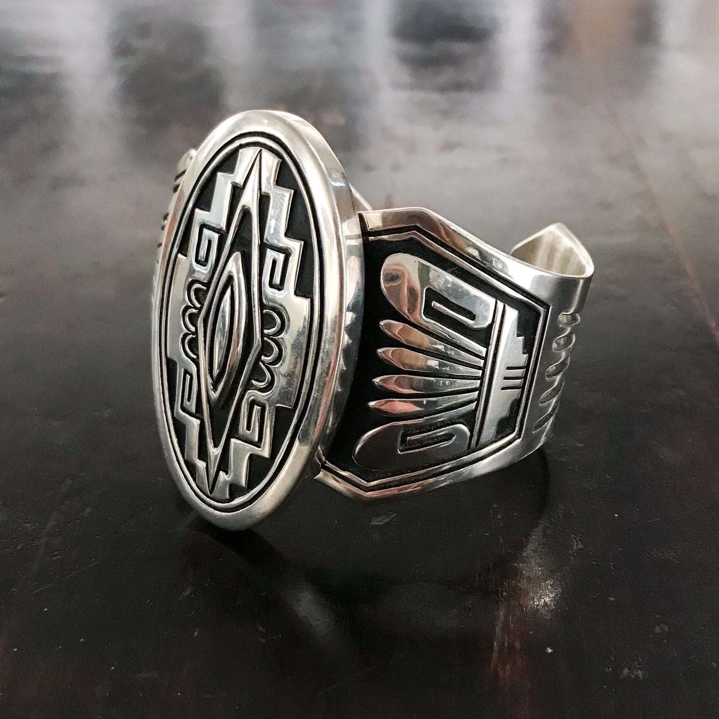 SOLD--Fantastic Vintage Large Cuff Sterling, Steven J Begay, Navajo c. 1990