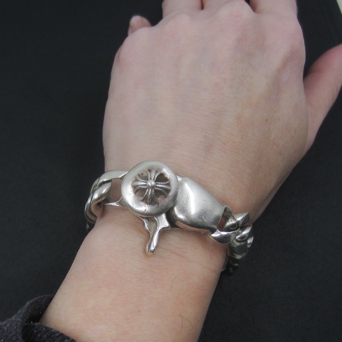 SOLD--Vintage Heavy Curb Link Bracelet Sterling, Versani c. 1990