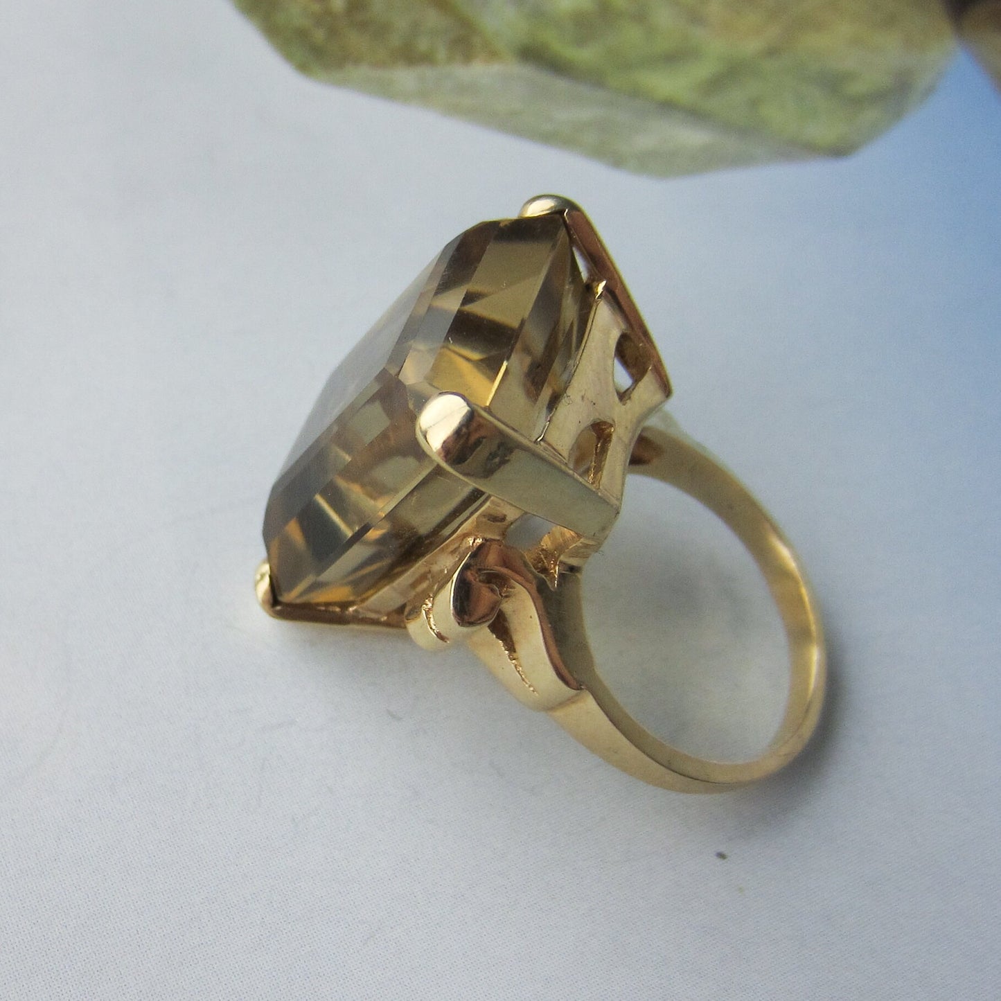 Glam Mid-Century Citrine Cocktail Ring 14k c. 1960