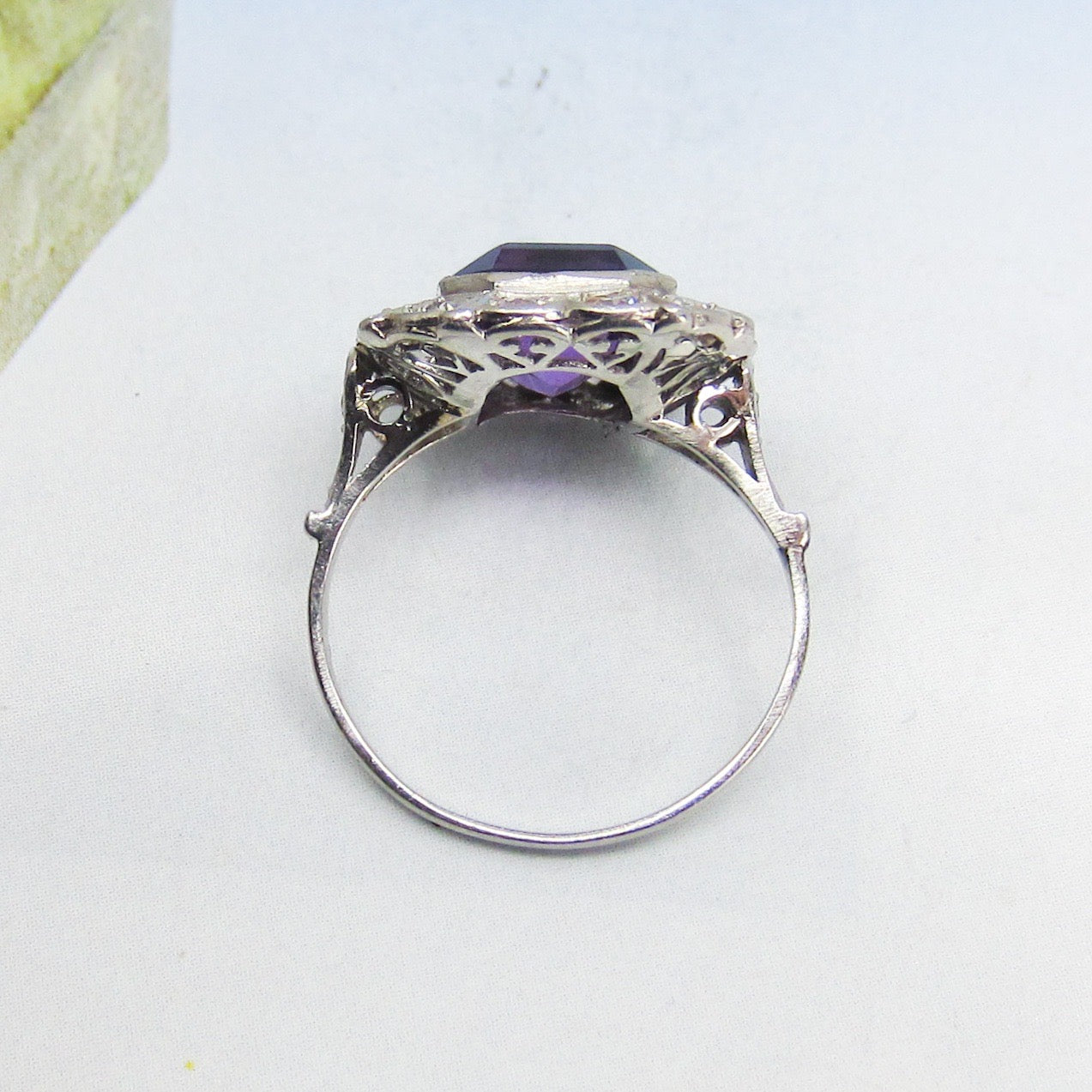 SOLD--Vintage Amethyst and Diamond Cluster Ring Platinum c. 1940