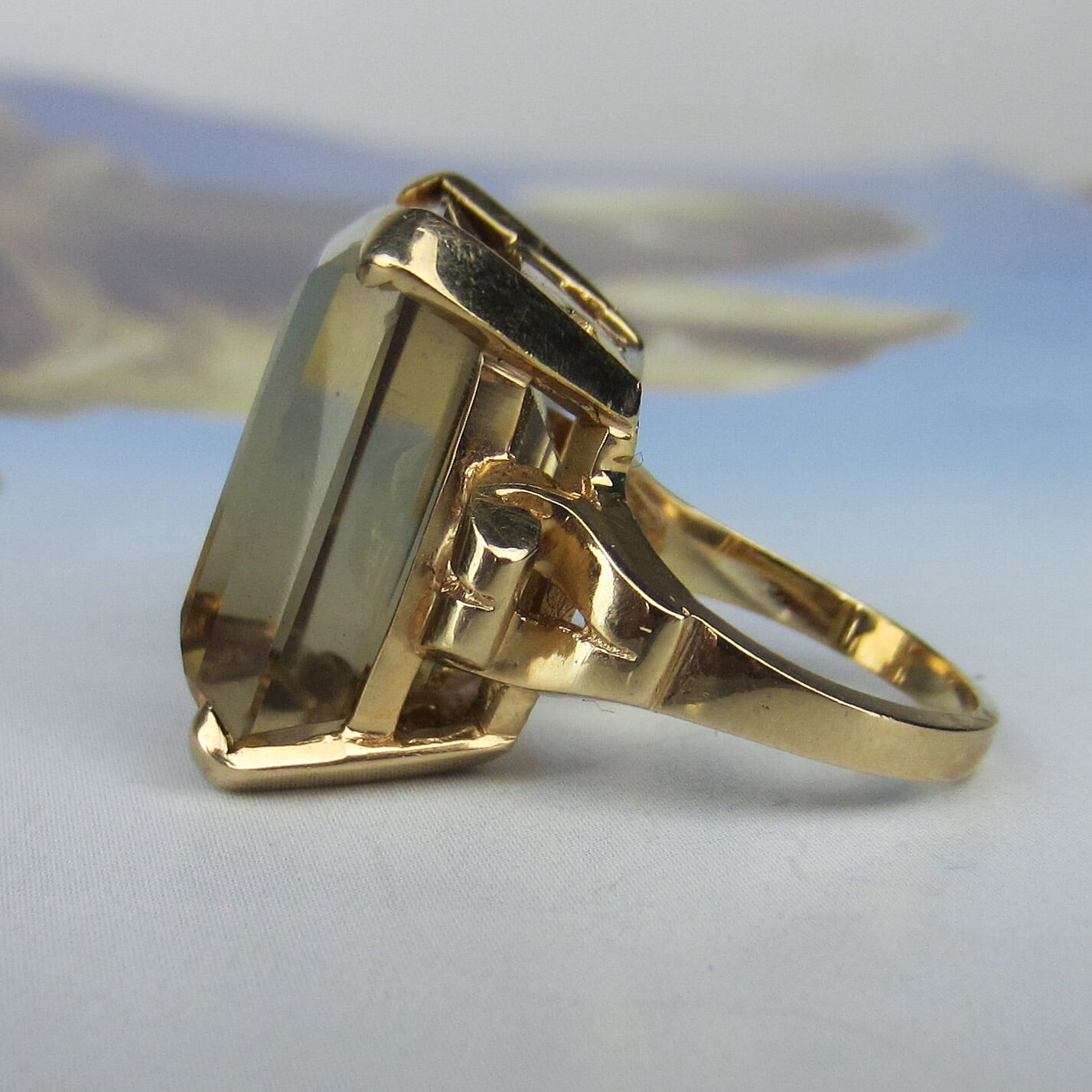 Glam Mid-Century Citrine Cocktail Ring 14k c. 1960