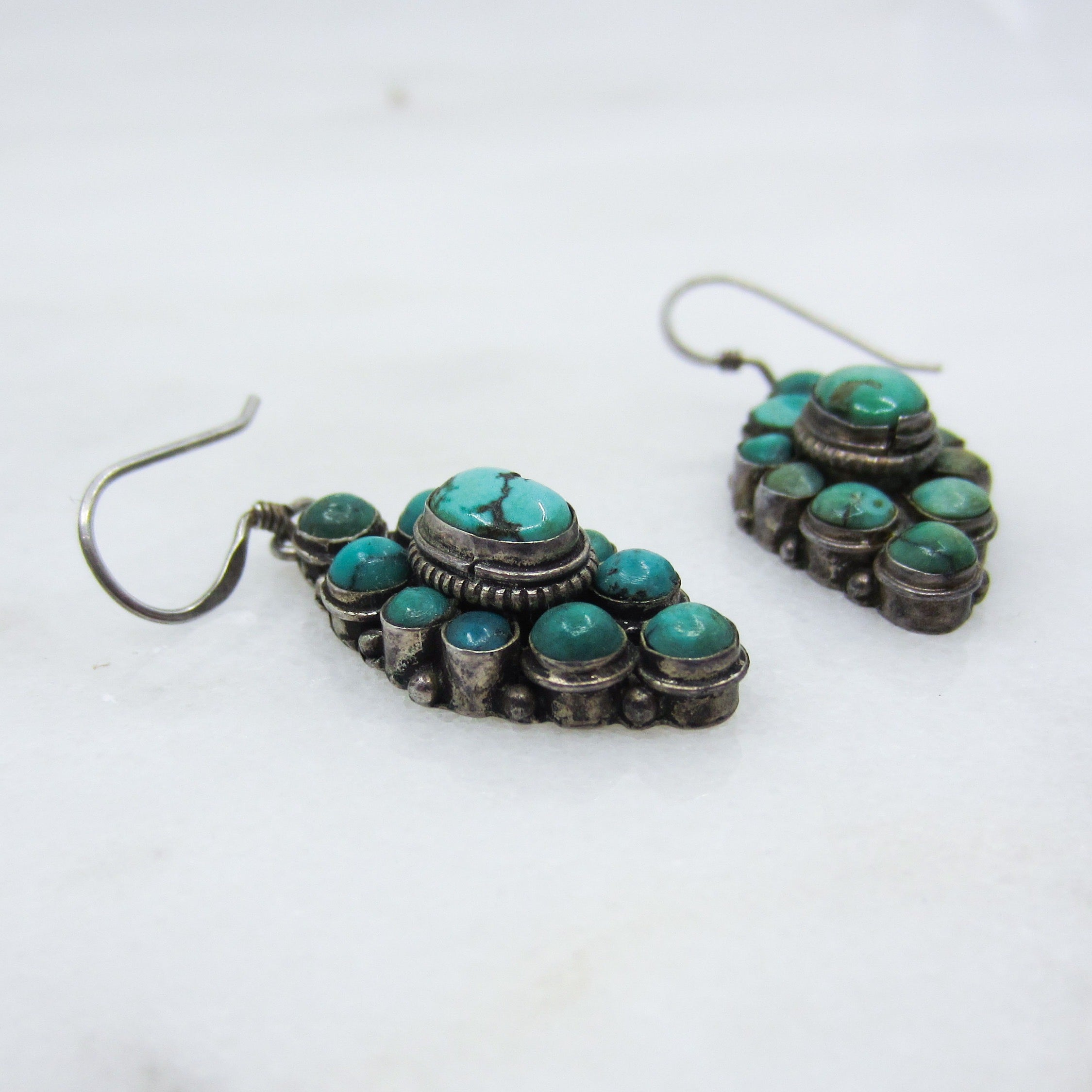 SOLD--Vintage Turquoise Cluster Earrings Sterling C. 1970 – Bavier Brook