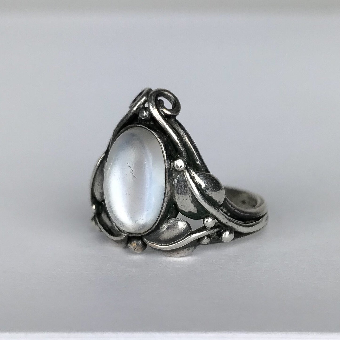 SOLD--Art Nouveau Moonstone Tiara Ring Sterling c. 1900