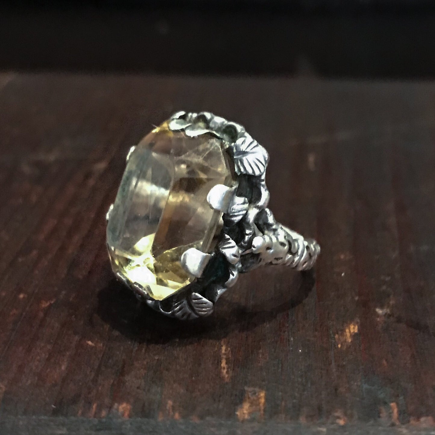 SOLD--Vintage Ornate Citrine Ring Sterling, Vienna c. 1940