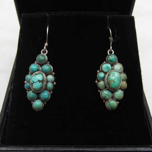 SOLD--Vintage Turquoise Cluster Earrings Sterling c. 1970