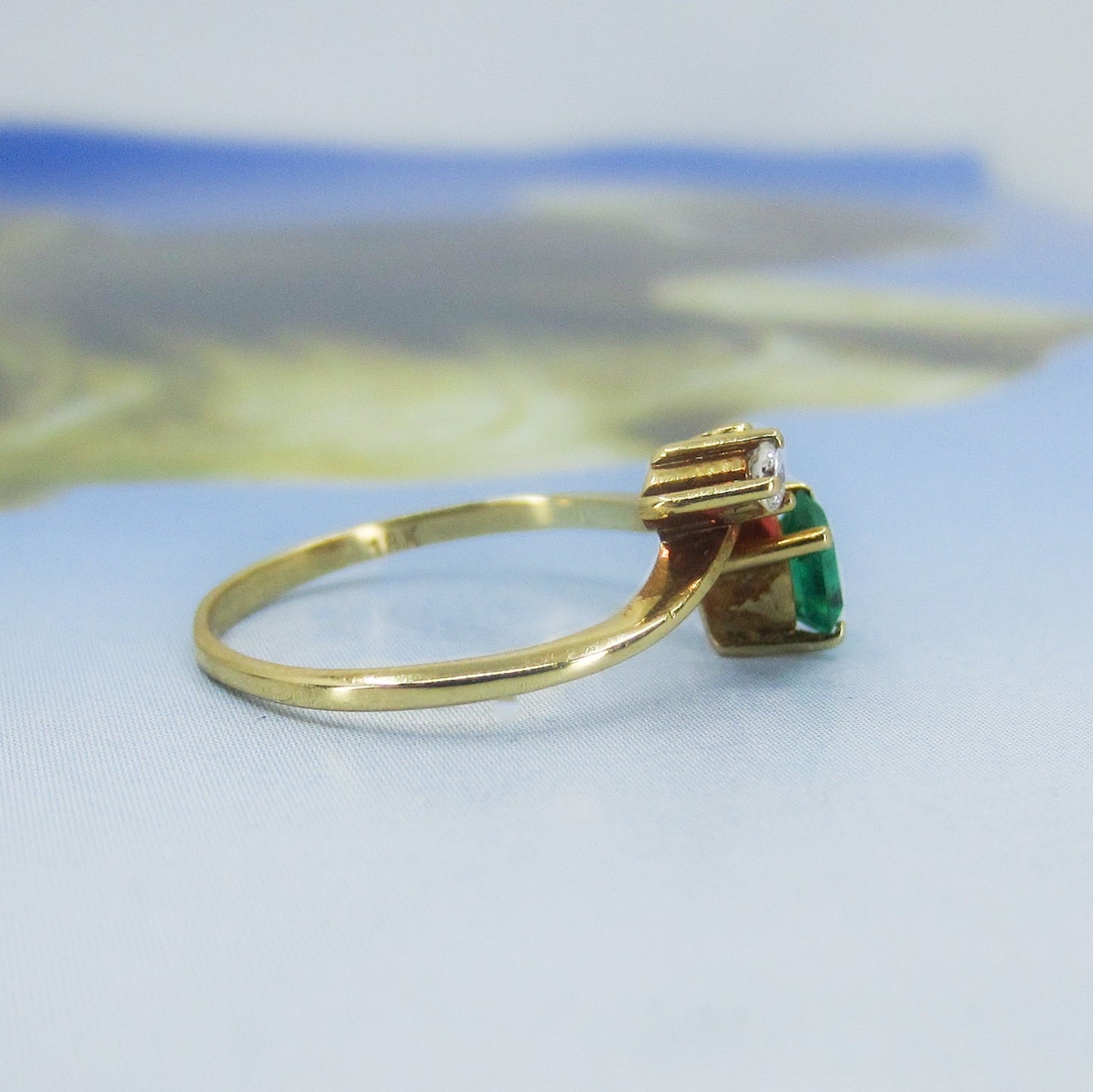 SOLD--Vintage/Estate Emerald and Diamond Ring 18k
