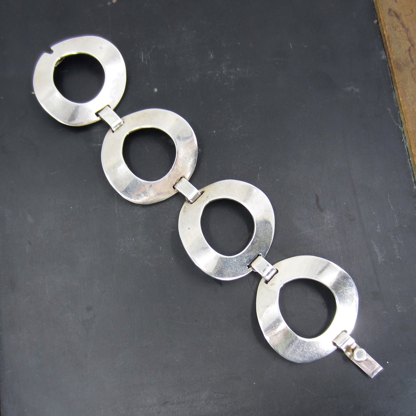 SOLD-Big Modernist Circles Bracelet Sterling c. 1970