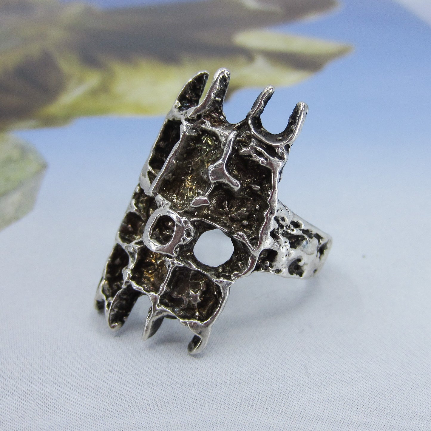 SOLD--Mid-Century Brutalist Ring Sterling c. 1970