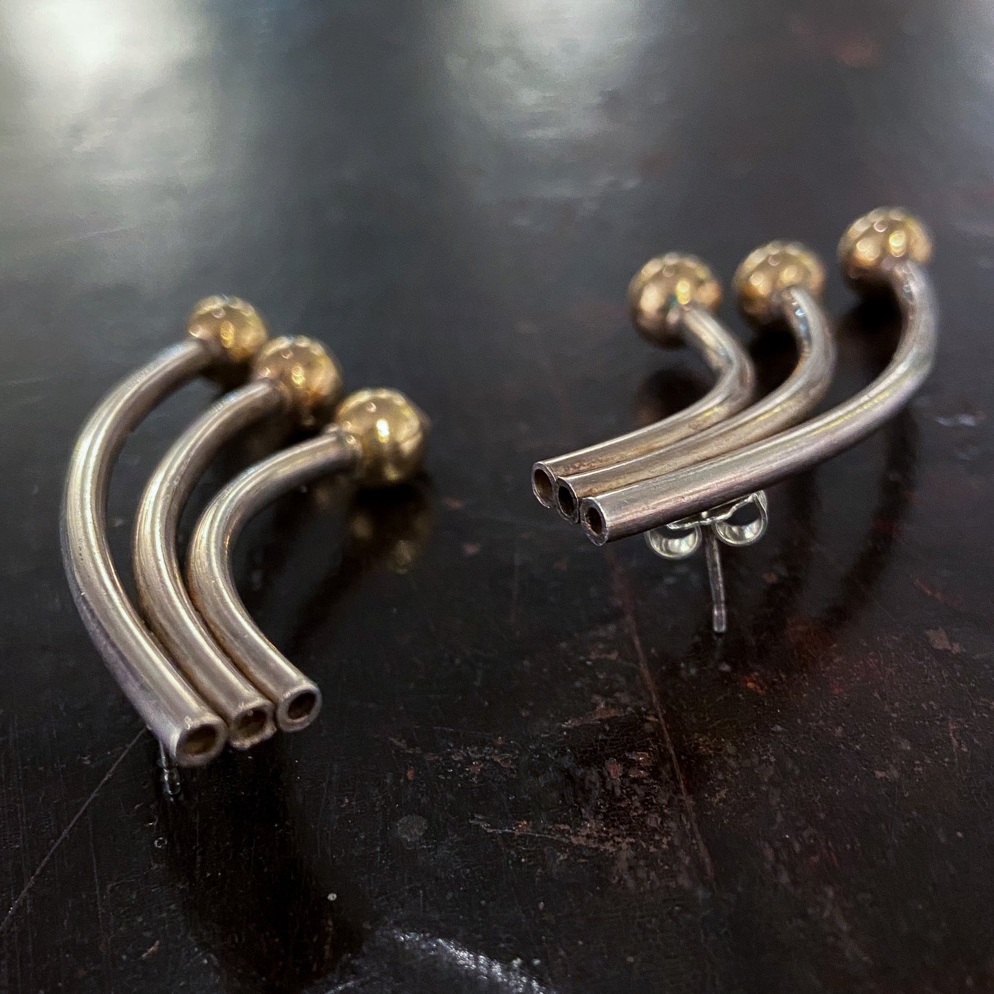 Big Modernist Studio Earrings Sterling/Gold-Fill c. 1970