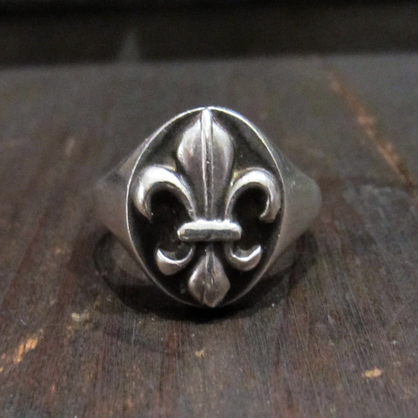 SOLD--Vintage Fleur de Lis Signet Ring Sterling, French Hallmarks