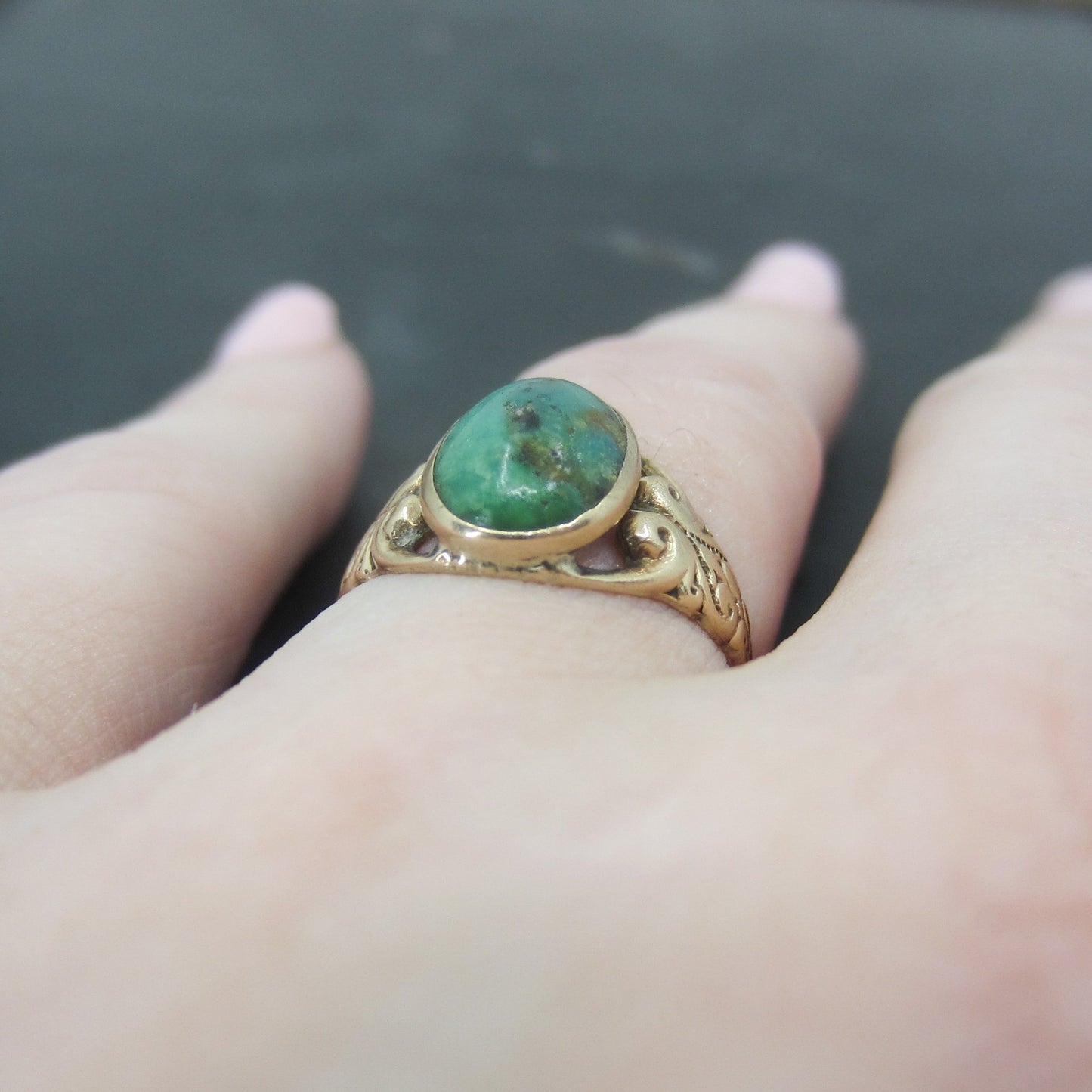 SOLD--Art Deco Turquoise Signet Ring 10k, Ostby & Barton c. 1930