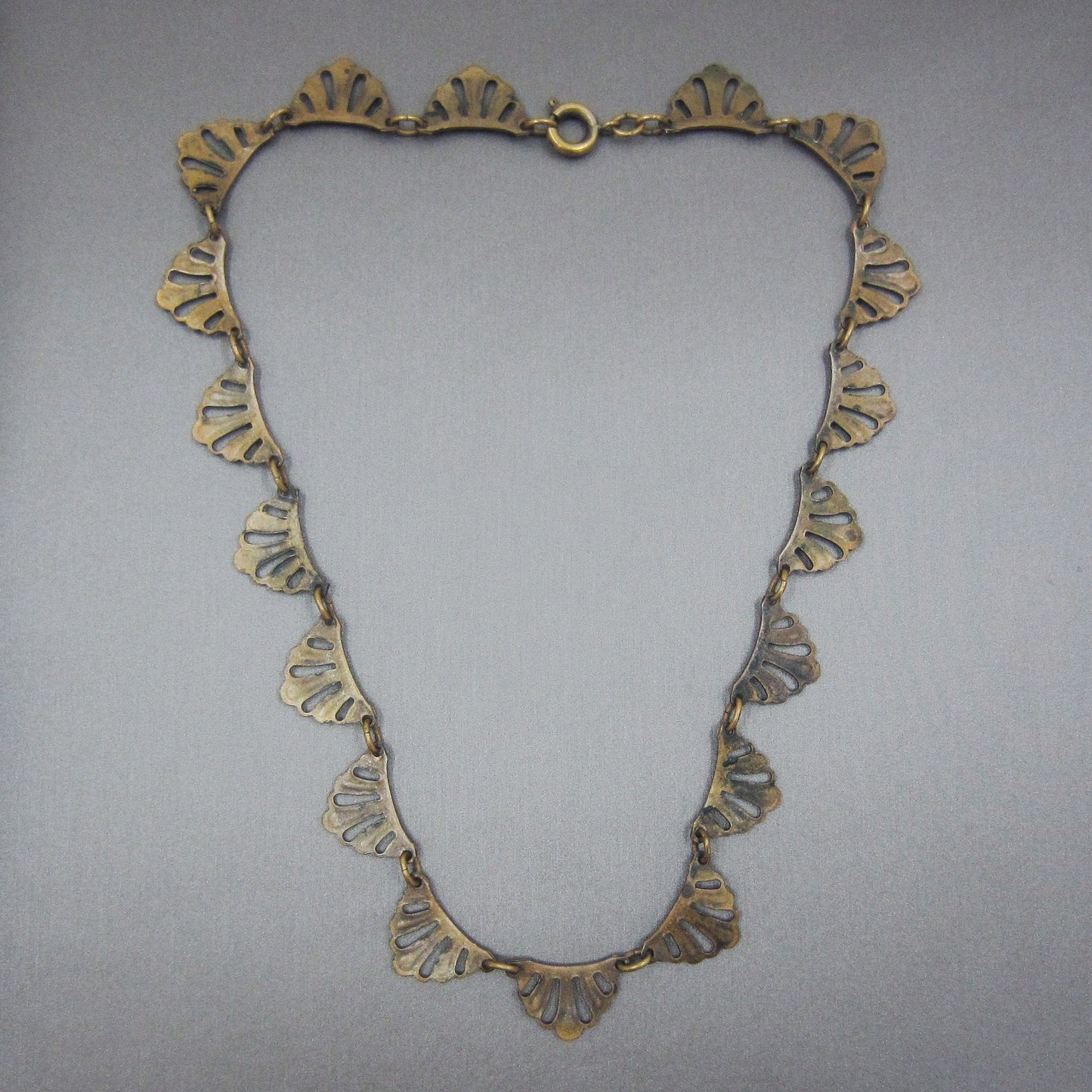 SOLD-Art Deco Purple Enamel Necklace Brass c. 1930